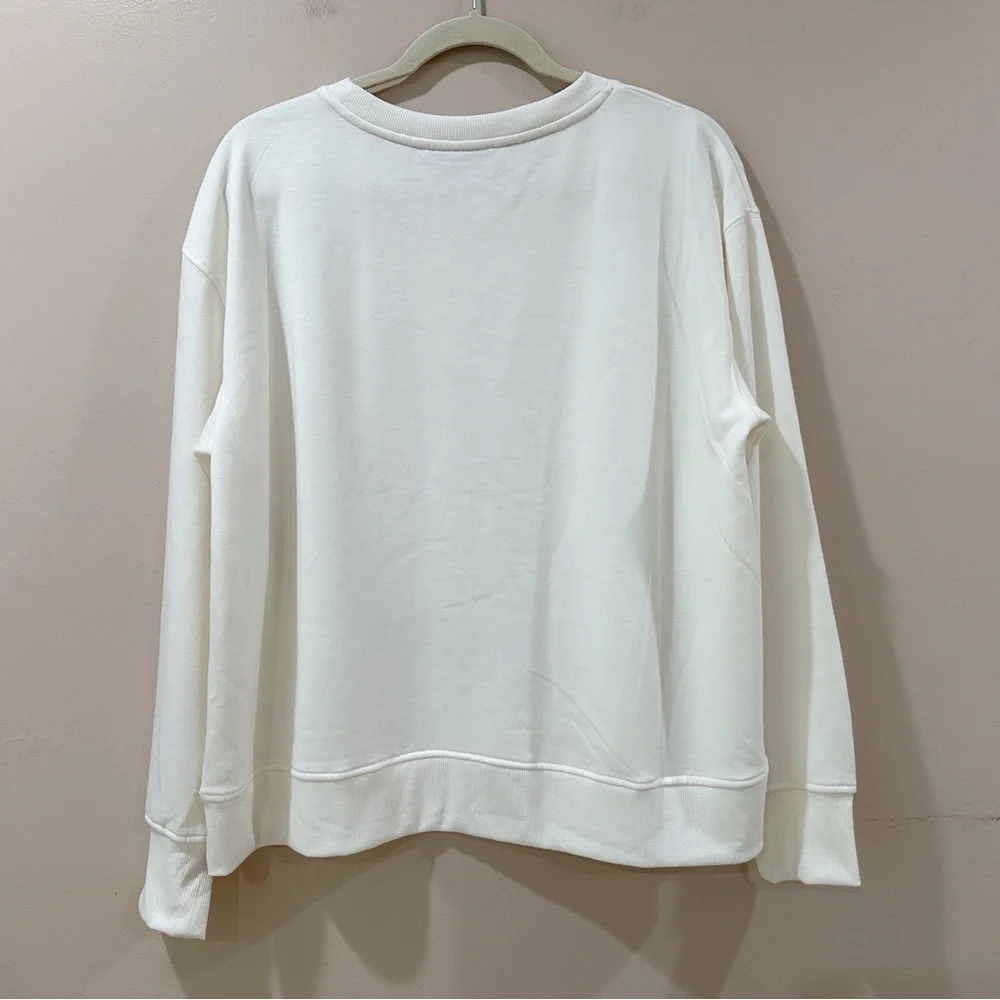 New Jane and Delancey Women L White Sweatshirt Heart Rhinestone Love Valentine’s - Picture 2 of 6
